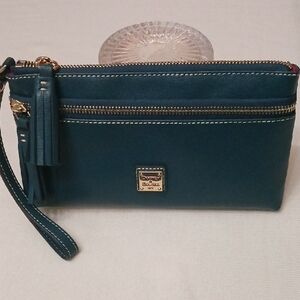 Dooney & Bourke Teal Leather Wristlet with Tassel
